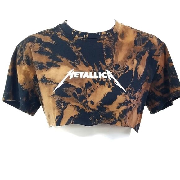 METALLICA Acid Washed, Distressed "Cropped" Crop Top (Band Tee) Rock Tee Rap Tee - Picture 1 of 4